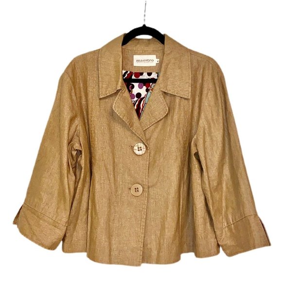 Maestro Jackets & Blazers - MAESTRO TAN LINEN COTTON SIZE XL SWING HEM 3/4 SLEEVE LINED BEAUTIFUL JACKET